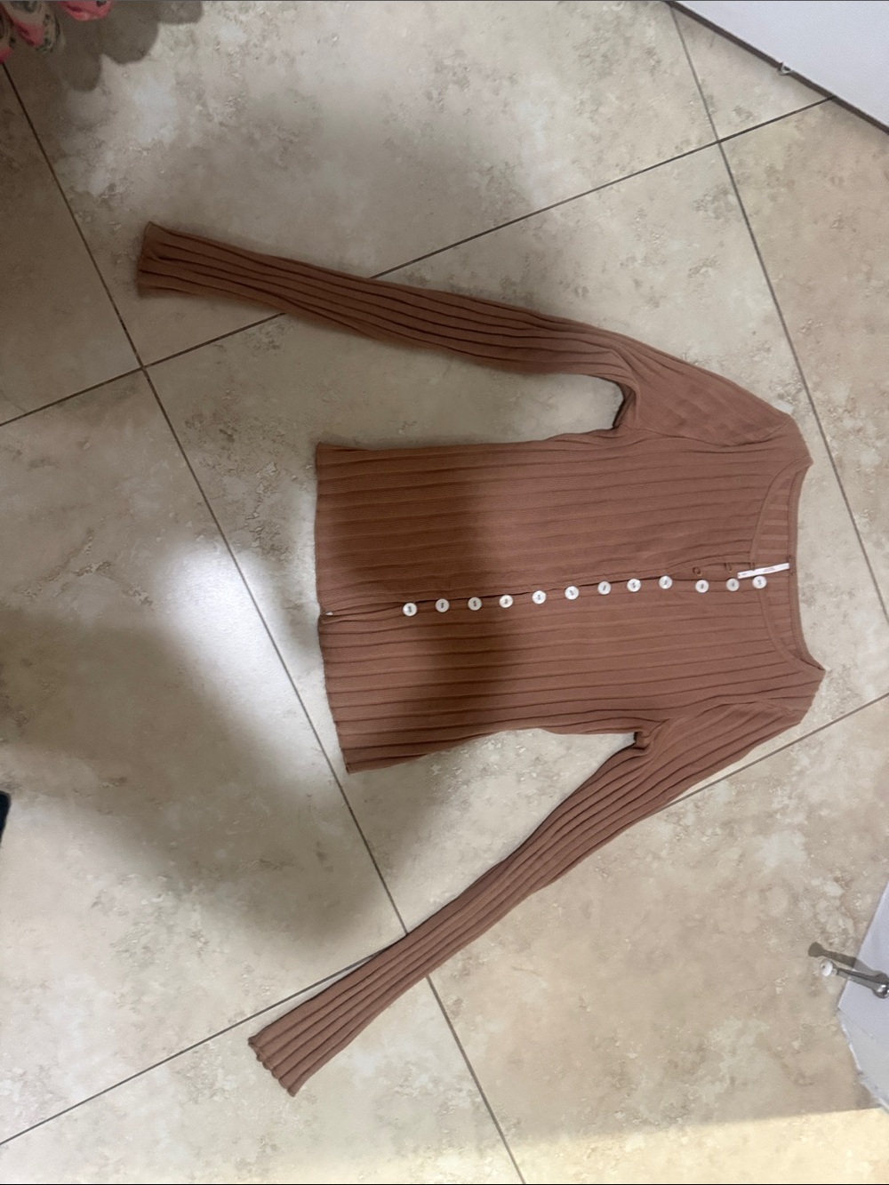 Free people Ribbed Button-Front Long-Sleeve Top - Brown